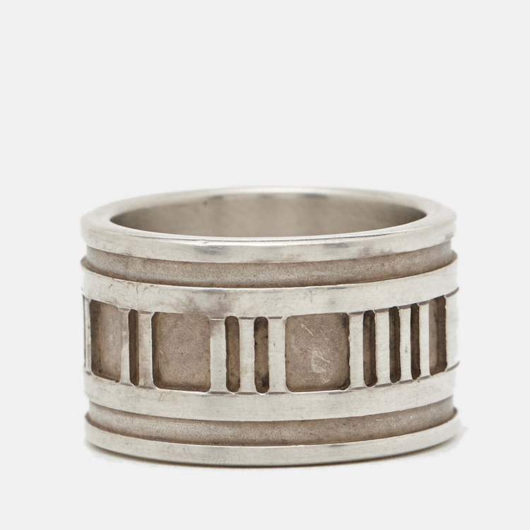 Pre Owned Tiffany & Co. Atlas Sterling Silver Wide Band Ring Size 51