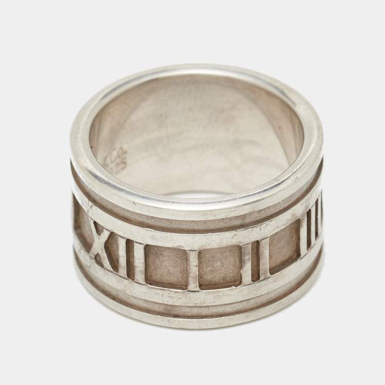Pre Owned Tiffany & Co. Atlas Sterling Silver Wide Band Ring Size 51