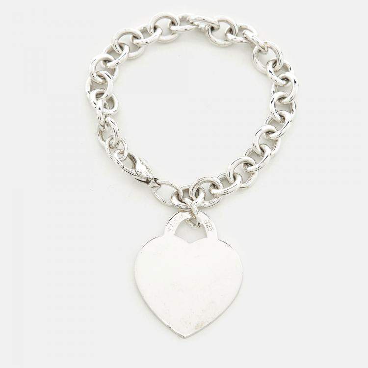 Pre Owned Tiffany & Co. Return to Tiffany Sterling Silver Heart Tag Large Charm Bracelet