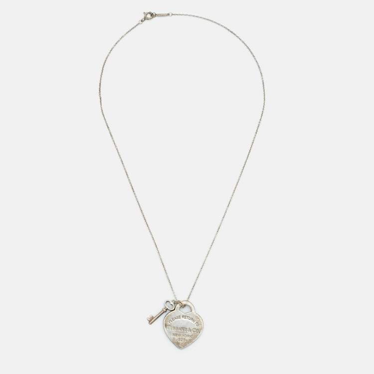 Pre Owned Tiffany & Co. Return To Tiffany Heart Tag with Key Sterling Silver Pendant Necklace