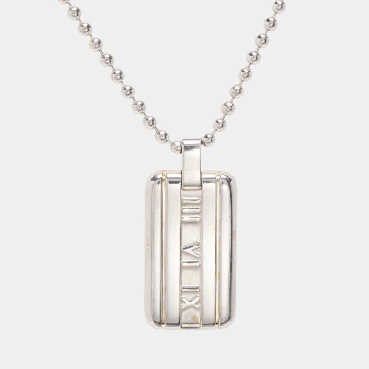 Pre Owned Tiffany & Co. Silver Atlas Tag Pendant Necklace