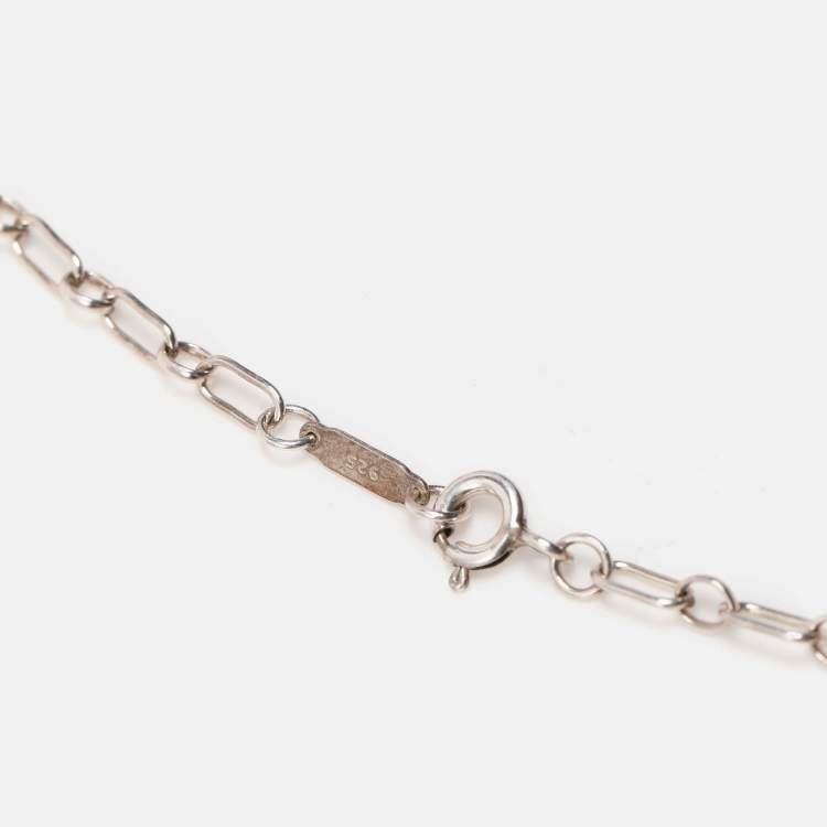 Pre Owned Tiffany & Co. Knot Key Enamel Silver Pendant Oval Chain Link Necklace 