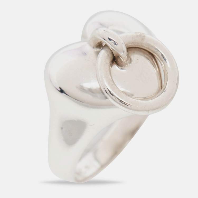 Pre Owned Tiffany & Co. Heart Door Knocker Sterling Silver Ring Size 52