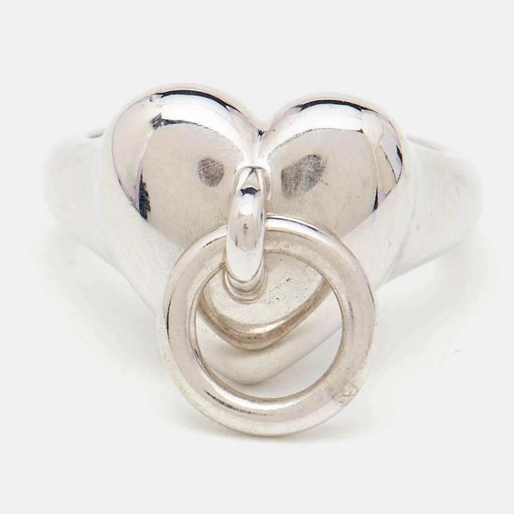Pre Owned Tiffany & Co. Heart Door Knocker Sterling Silver Ring Size 52