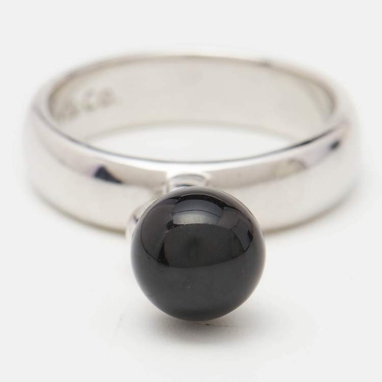 Pre Owned Tiffany & Co. Door Knocker Onyx Sterling Silver Ring Size 56