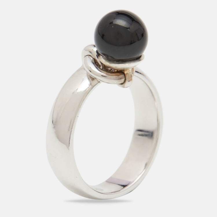 Pre Owned Tiffany & Co. Door Knocker Onyx Sterling Silver Ring Size 56