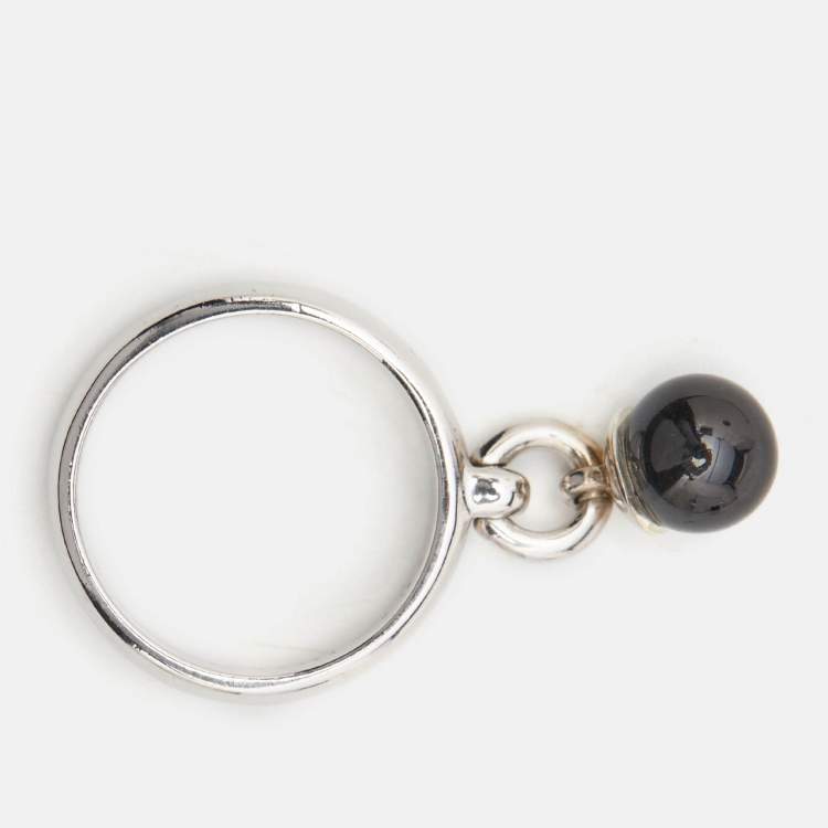 Pre Owned Tiffany & Co. Door Knocker Onyx Sterling Silver Ring Size 56