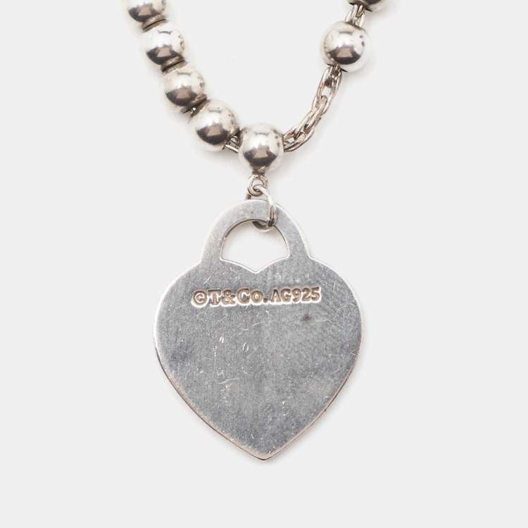 Pre Owned Tiffany & Co. Return to Tiffany Beads Sterling Silver Heart Tag Necklace