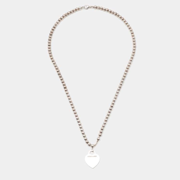 Pre Owned Tiffany & Co. Return to Tiffany Beads Sterling Silver Heart Tag Necklace