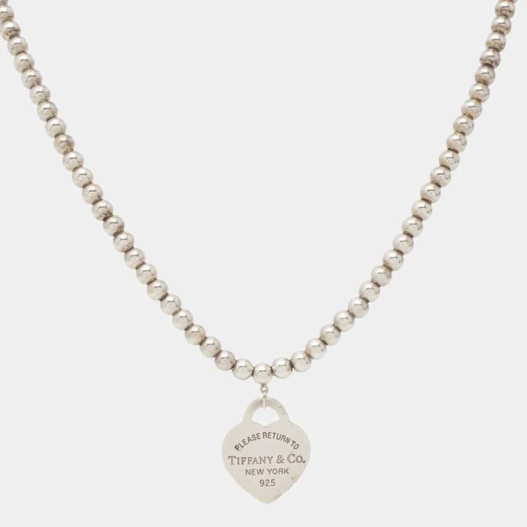 Pre Owned Tiffany & Co. Return to Tiffany Beads Sterling Silver Heart Tag Necklace