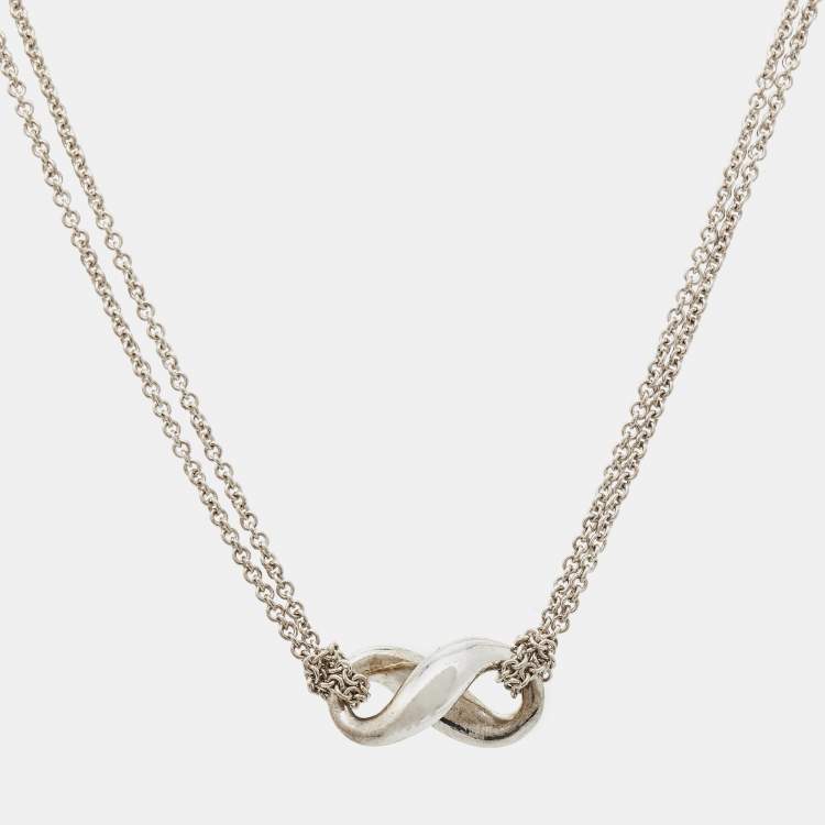 Pre Owned Tiffany & Co. Infinity Double Strand Sterling Silver Necklace