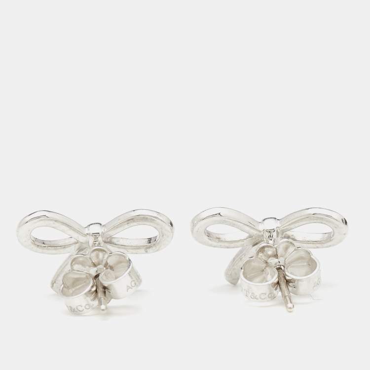 Pre Owned Tiffany & Co. Bow Sterling Silver Pendant Necklace And Earrings