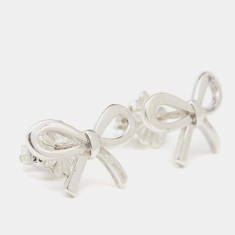 Pre Owned Tiffany & Co. Bow Sterling Silver Pendant Necklace And Earrings