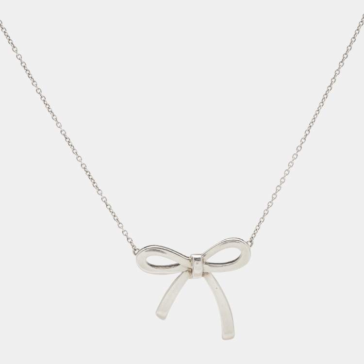Pre Owned Tiffany & Co. Bow Sterling Silver Pendant Necklace And Earrings