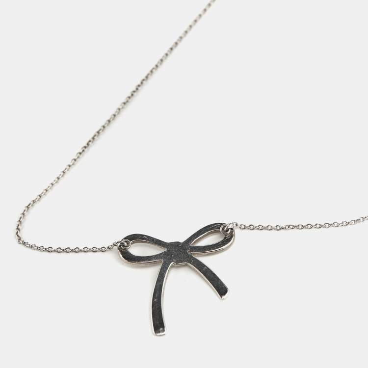 Pre Owned Tiffany & Co. Bow Sterling Silver Pendant Necklace And Earrings