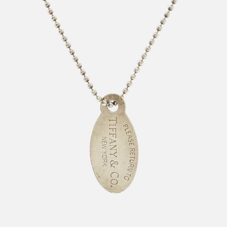 Pre Owned Tiffany & Co. Return To Tiffany Oval Tag Silver Beaded Chain Necklace