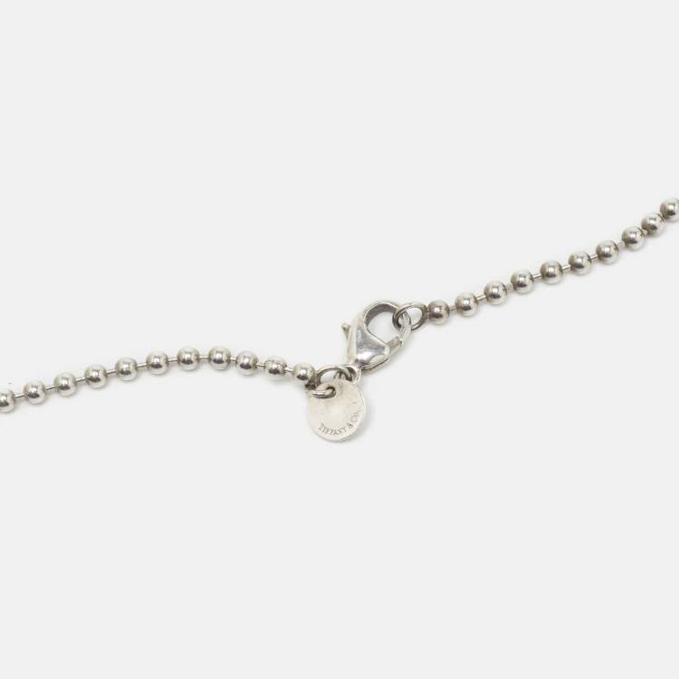 Pre Owned Tiffany & Co. Return To Tiffany Oval Tag Silver Beaded Chain Necklace