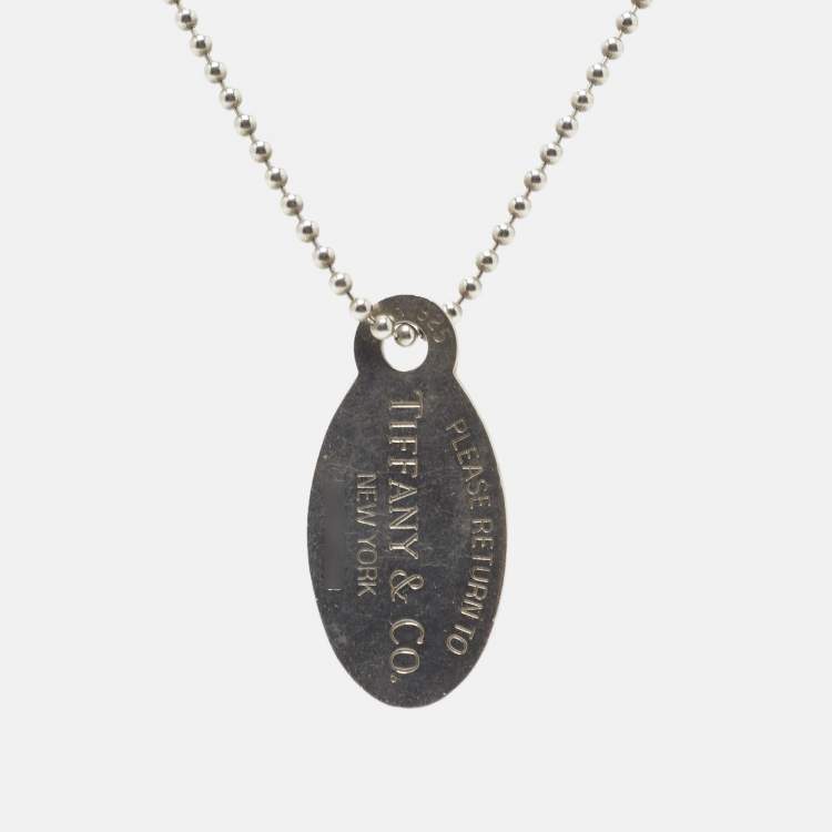 Pre Owned Tiffany & Co. Return To Tiffany Oval Tag Silver Beaded Chain Necklace
