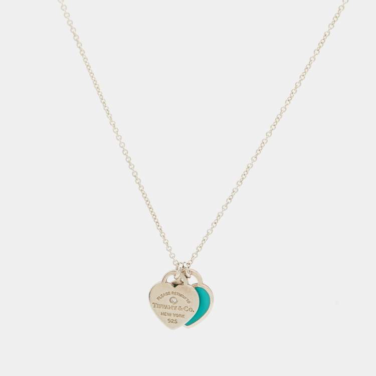 Pre Owned Tiffany & Co. Return to Tiffany Enamel Heart Tag Diamond Sterling Silver Necklace
