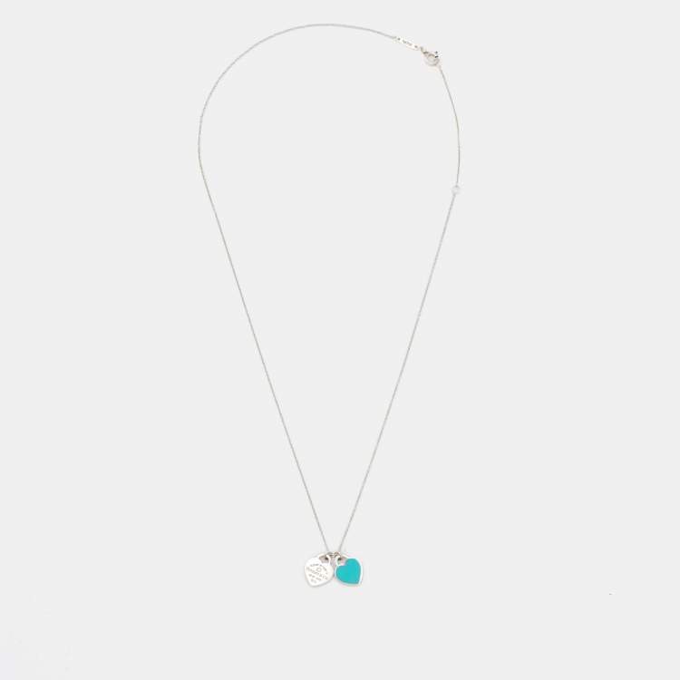 Pre Owned Tiffany & Co. Return to Tiffany Enamel Heart Tag Diamond Sterling Silver Necklace