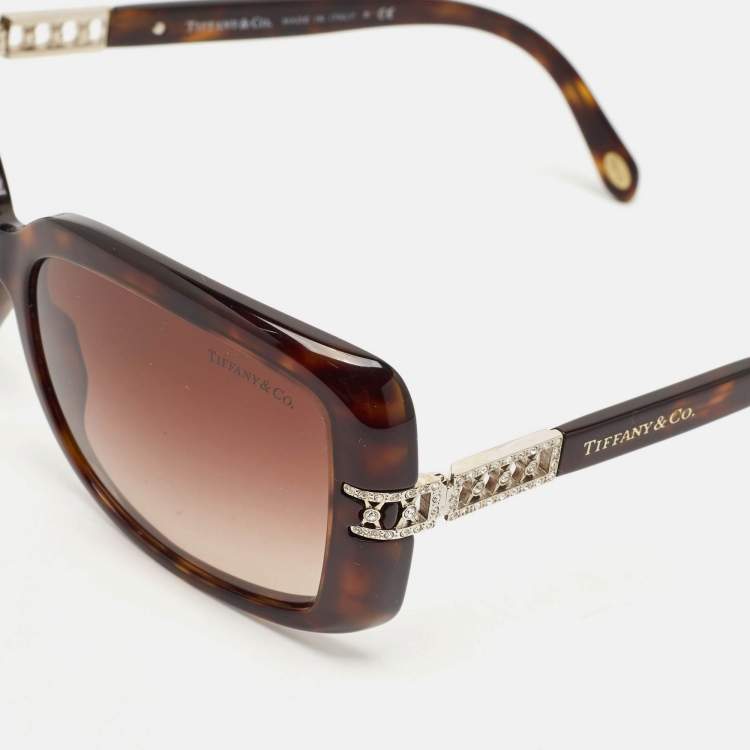 Pre Owned Tiffany & Co. Tortoise Brown Gradient TF 4025-B Rectangular Sunglasses