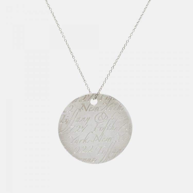 Pre Owned Tiffany & Co. Large Notes Round Disc Sterling Silver 925 Pendant Necklace