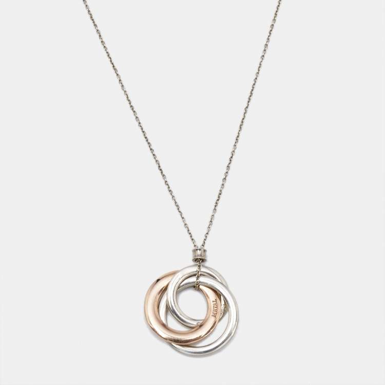 Pre Owned Tiffany & Co. Tiffany 1837 Interlocking Circles Rubedo and Sterling Silver Pendant Necklace