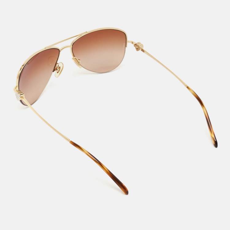 Pre Owned Tiffany & Co. Gold/Brown Gradient TF3021 Aviator Sunglasses