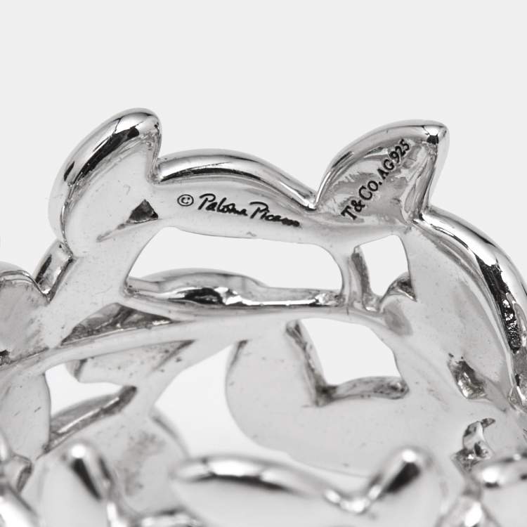مملوكة مسبقًا Tiffany & Co. Paloma Picasso Olive Leaf Sterling Silver 925 Ring Size 52
