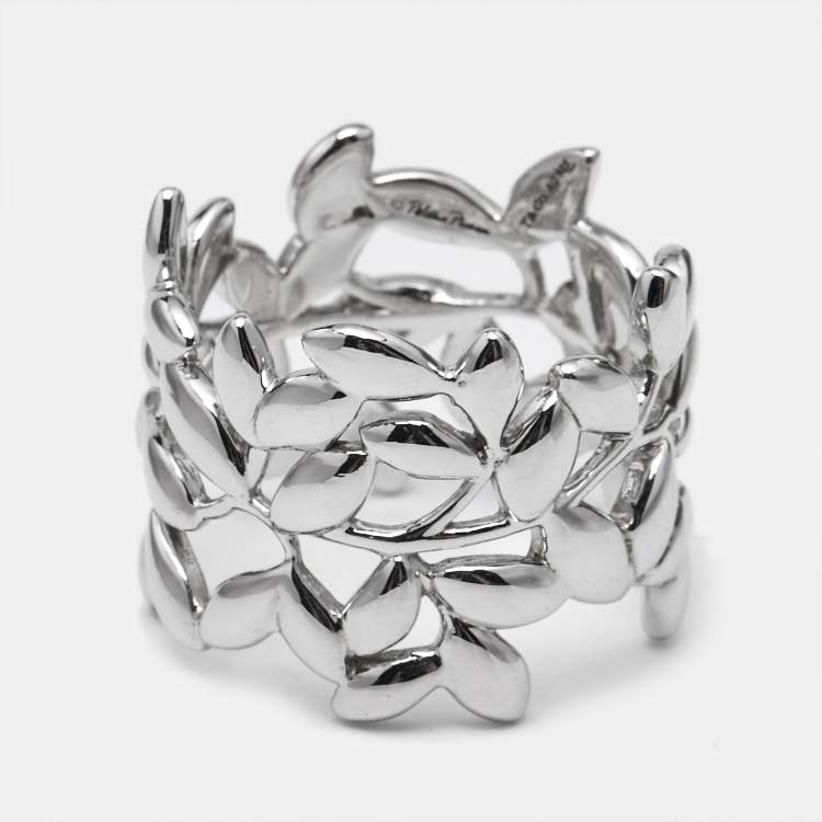 مملوكة مسبقًا Tiffany & Co. Paloma Picasso Olive Leaf Sterling Silver 925 Ring Size 52