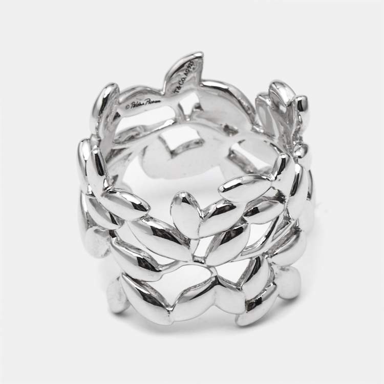 مملوكة مسبقًا Tiffany & Co. Paloma Picasso Olive Leaf Sterling Silver 925 Ring Size 52