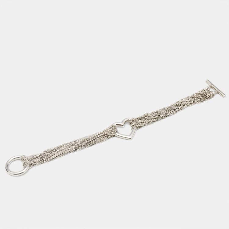 Pre Owned Tiffany & Co. Open Heart Sterling Silver 925 Multistrand Toggle Bracelet