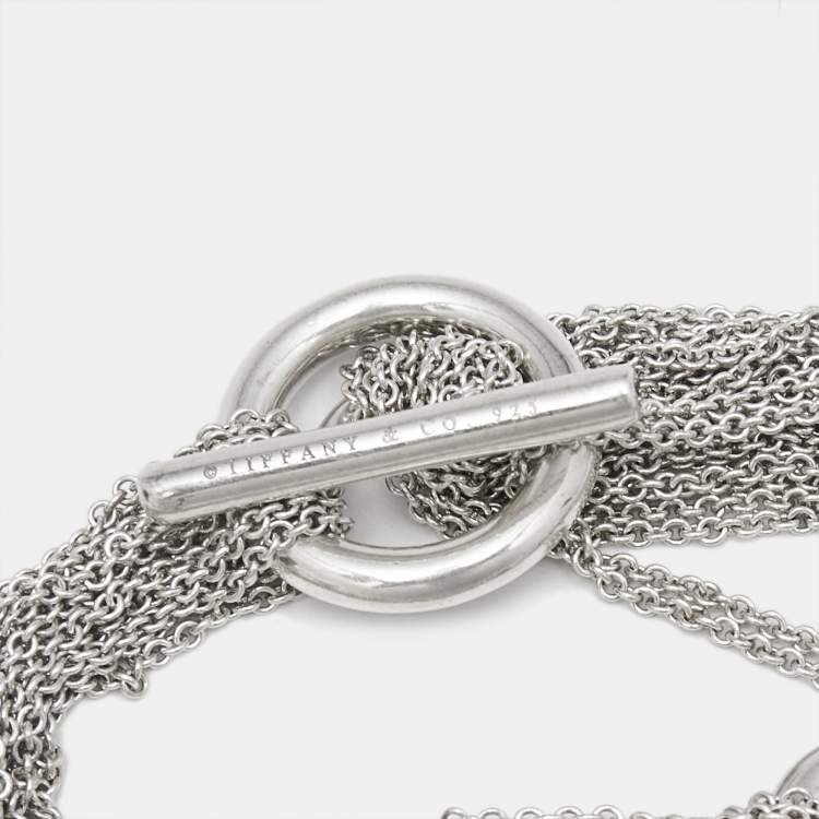 Pre Owned Tiffany & Co. Open Heart Sterling Silver 925 Multistrand Toggle Bracelet