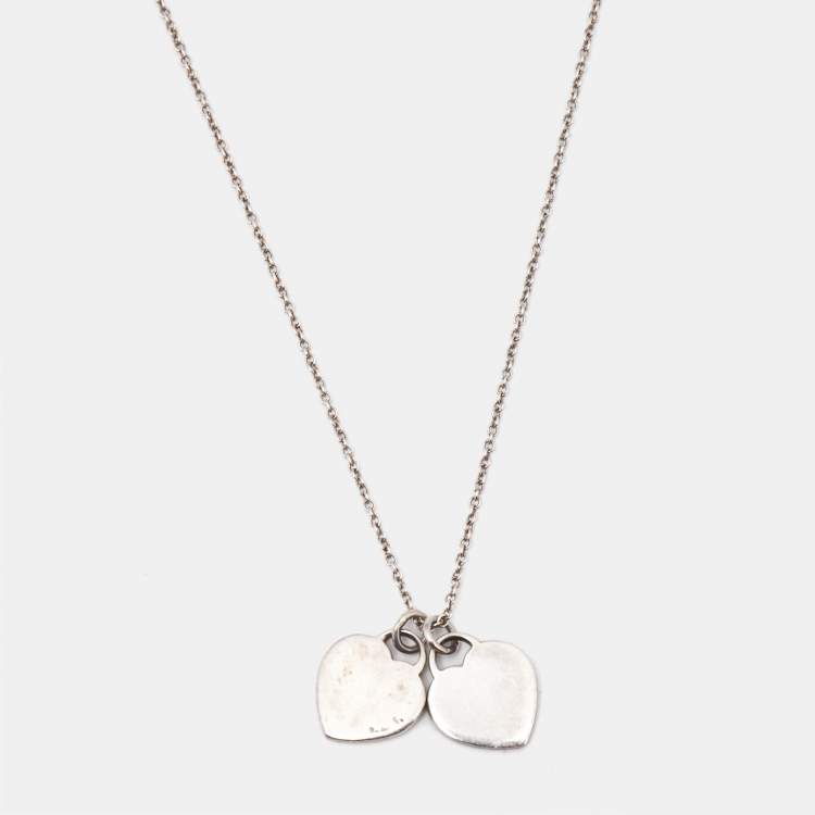 Pre Owned Tiffany & Co. Return To Tiffany Double Heart Tag Enamel Sterling Silver Pendant Necklace