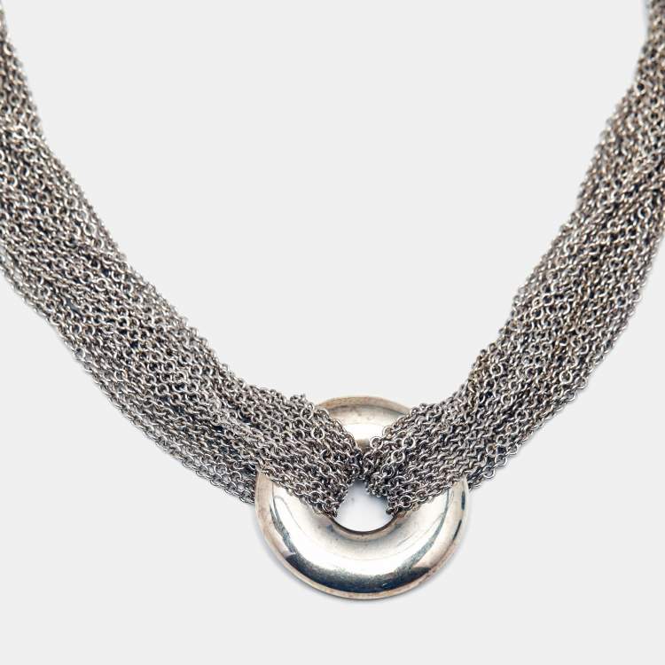 Pre Owned Tiffany & Co. Circle Silver 925 Multi Chain Toggle Necklace