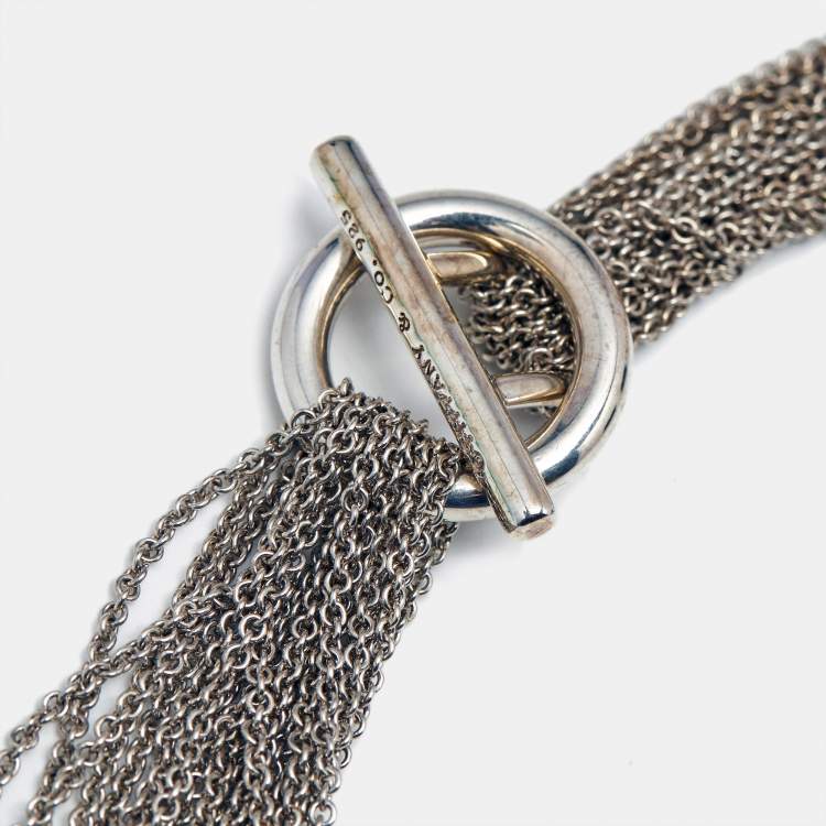 Pre Owned Tiffany & Co. Circle Silver 925 Multi Chain Toggle Necklace