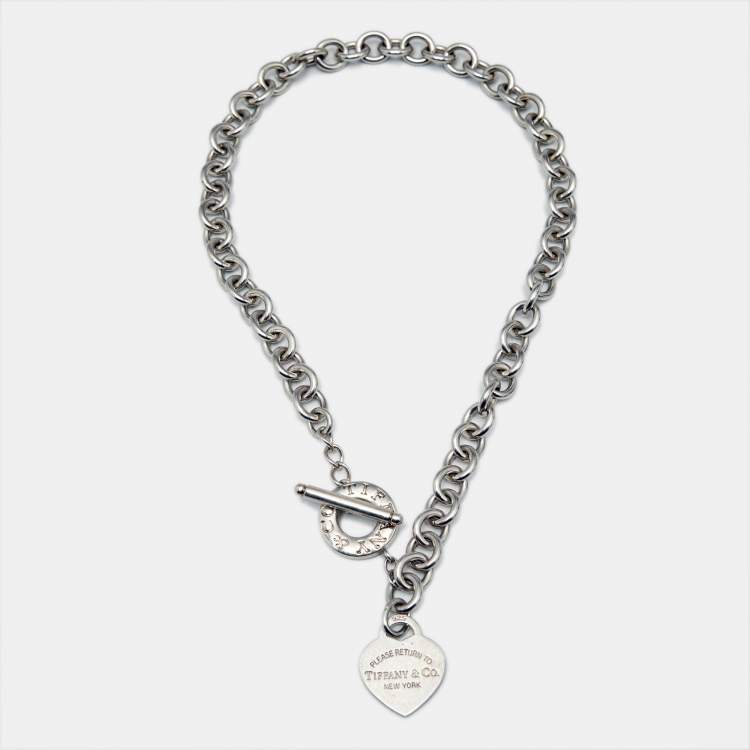 Pre Owned Tiffany & Co. Return To Tiffany Heart Tag Silver 925 Chain Link Toggle Necklace