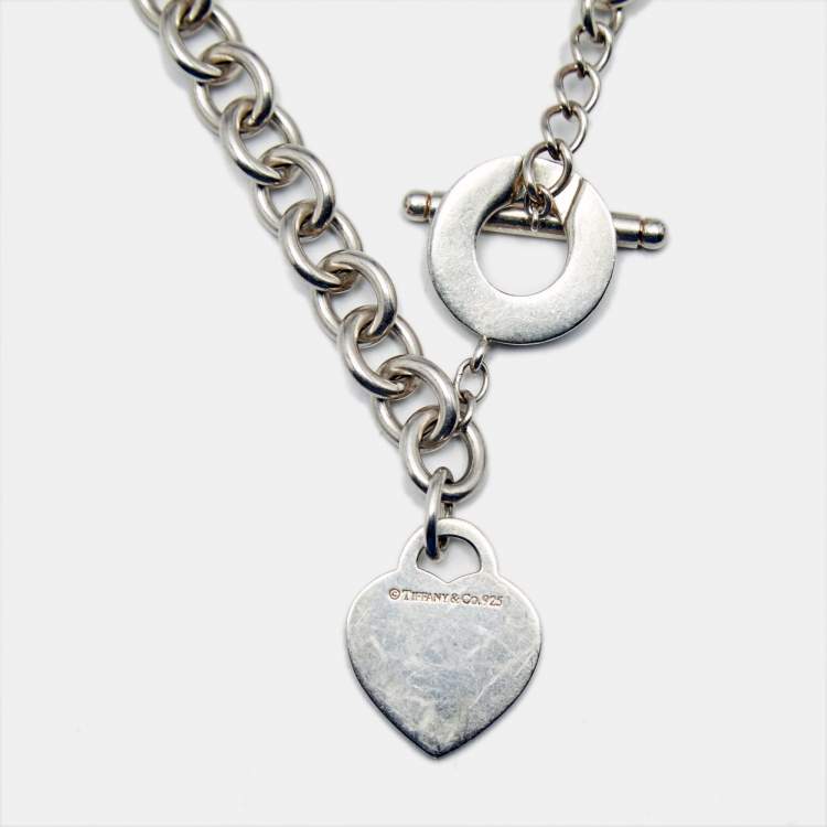 Pre Owned Tiffany & Co. Return To Tiffany Heart Tag Silver 925 Chain Link Toggle Necklace