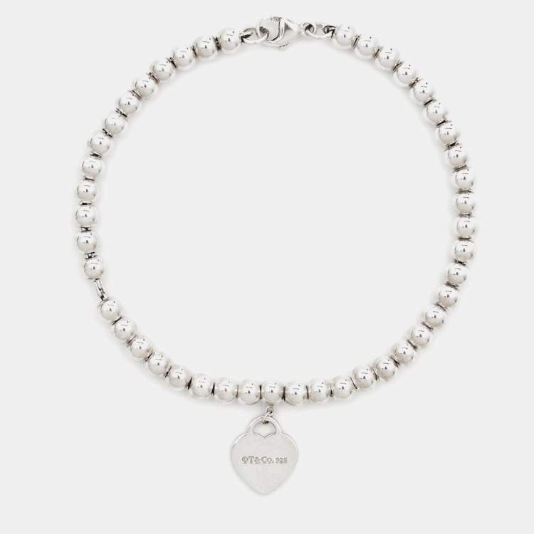 Pre Owned Tiffany & Co. Return to Tiffany Heart Tag Sterling Silver Beads Bracelet 