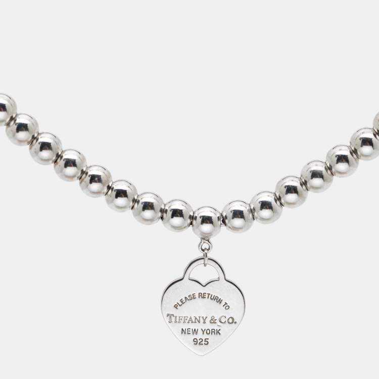 Pre Owned Tiffany & Co. Return to Tiffany Heart Tag Sterling Silver Beads Bracelet 