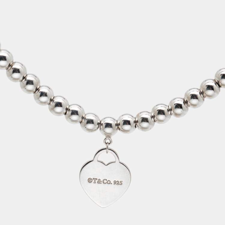 Pre Owned Tiffany & Co. Return to Tiffany Heart Tag Sterling Silver Beads Bracelet 