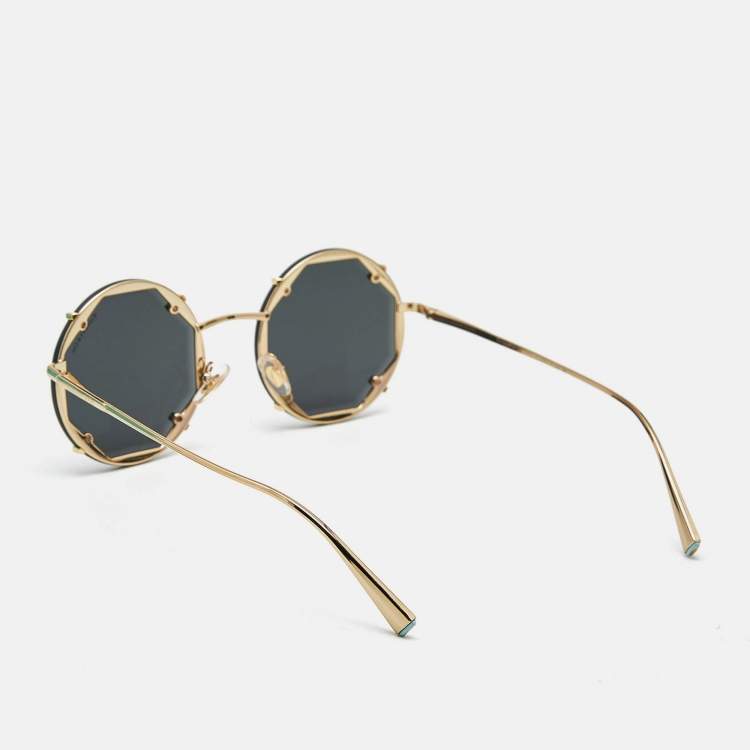 Pre Owned Tiffany & Co. Black/Gold Tone TF3091 Round Sunglasses
