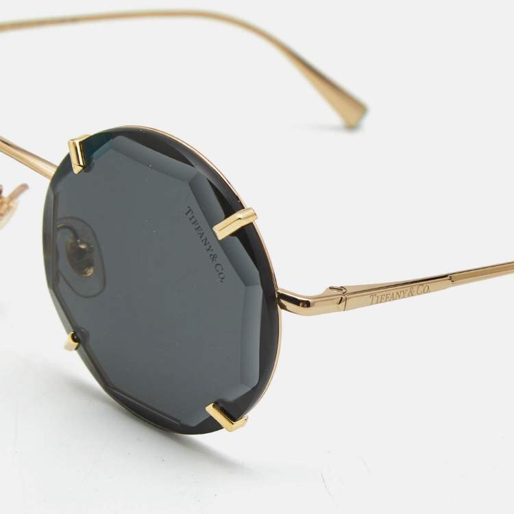Pre Owned Tiffany & Co. Black/Gold Tone TF3091 Round Sunglasses