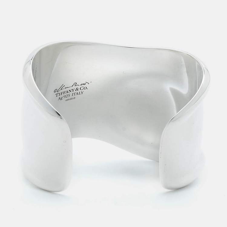 Pre Owned Tiffany & Co. Elsa Peretti Small Bone Sterling Silver Wide Cuff Bracelet