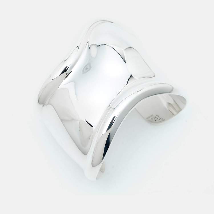 Pre Owned Tiffany & Co. Elsa Peretti Small Bone Sterling Silver Wide Cuff Bracelet