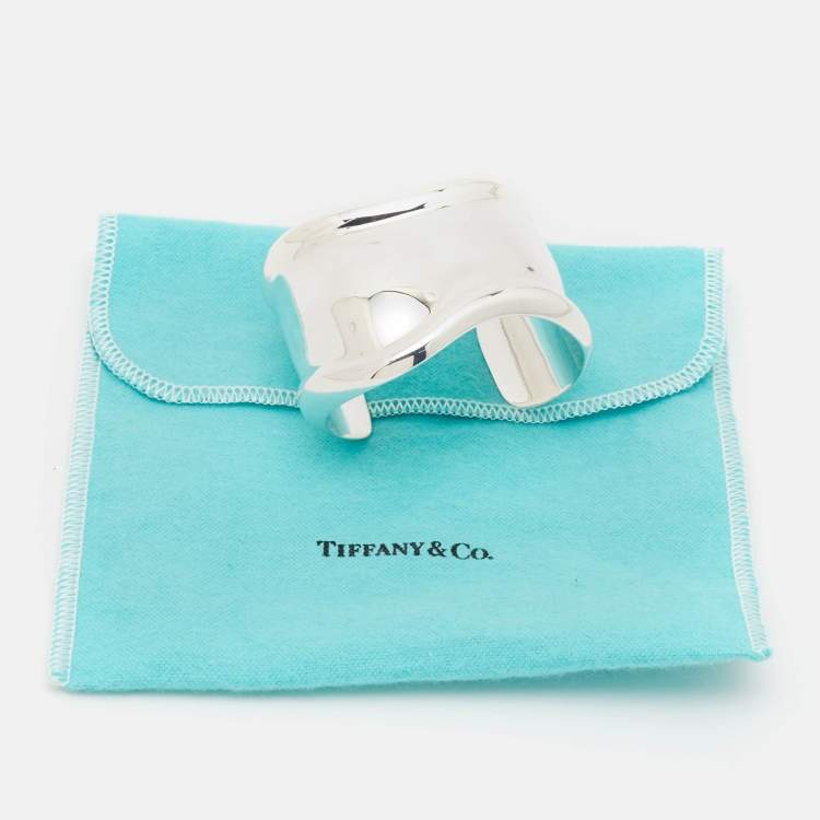 Pre Owned Tiffany & Co. Elsa Peretti Small Bone Sterling Silver Wide Cuff Bracelet