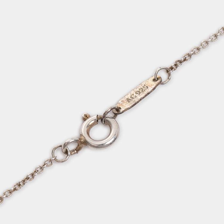 Pre Owned Tiffany & Co. Knot Key Enamel Silver Pendant Oval Chain Link Necklace 