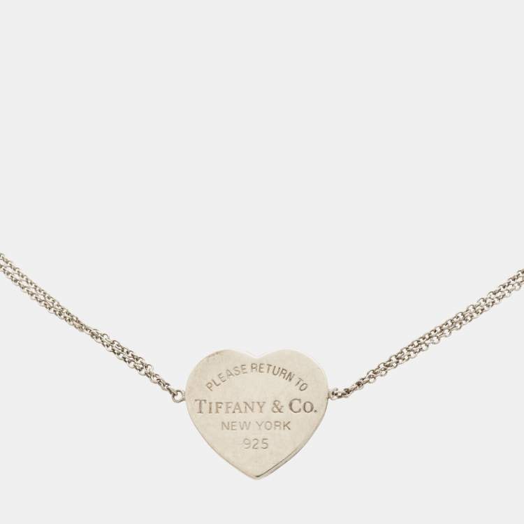 Pre Owned Tiffany & Co. Return To Tiffany Heart Tag Silver 925 Double Chain Bracelet