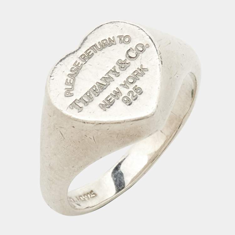 Pre Owned Tiffany & Co. Return To Tiffany Silver 925 Heart Signet Ring Size 50