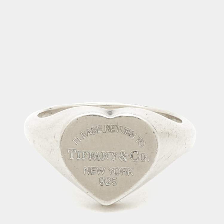 Pre Owned Tiffany & Co. Return To Tiffany Silver 925 Heart Signet Ring Size 50